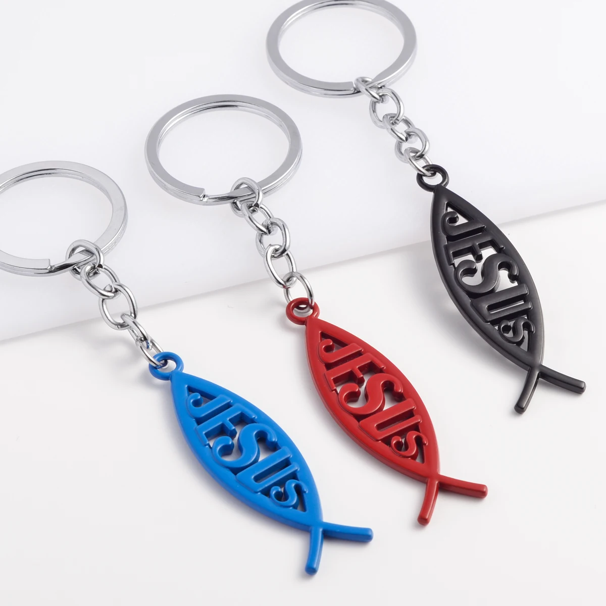 Car Keychain Jesus Fish Symbol Logo Metal Keyring Key Ring Holder Suitable For All Cars And Motorcycles Accessories