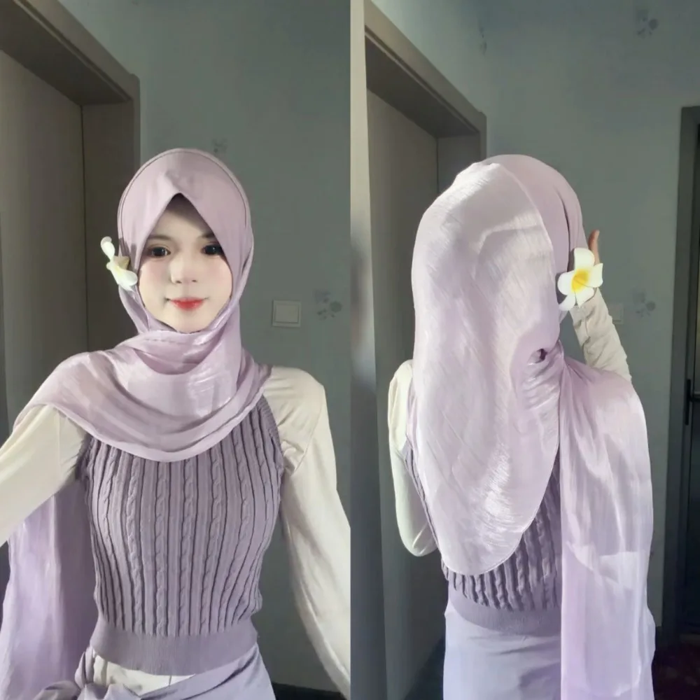Crinkled Texture Women Hijab Scarf Pull On Soft Fabric Pull On Head Wrap Breathable Colorful Instant Headscarf Prayer Daily