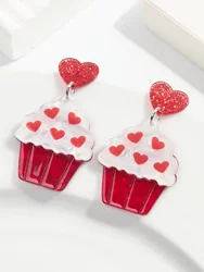 Trendy Heart Shape Cup Cake Acrylic Drop Earring Glitter Funny Creative Resin Earrings for Women Valentine's Day Jewelry Gifts