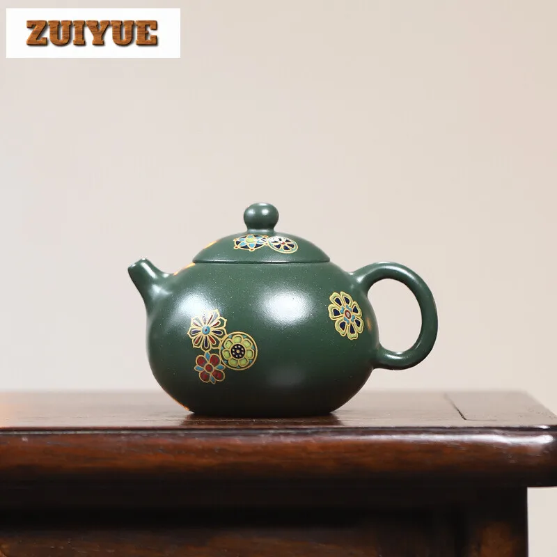 

130ML Exquisite Yixing Purple Clay Teapot Handmade Colour Enamels Pot Raw Ore Green Mud Tea Making Kettle Zisha Teaset Tableware