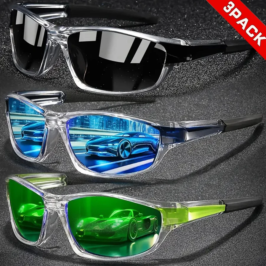 

3-Piece Set Cyberpunk Future Design Large Frame Cycling Protection Sunglasses Unisex Suitable for All Seasons