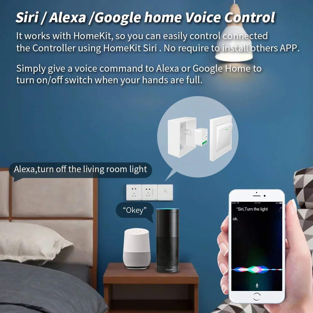 لاسلكي Siri صوت التبديل واي فاي ميكروموتيون الطاقة دفع زر مفتاح الإضاءة دعم CozyLife ومنزلي
