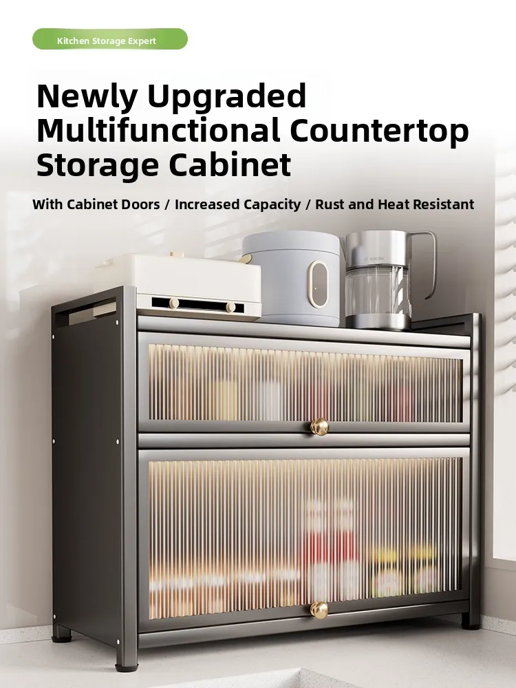 

Kitchen Multi-Function Spice Storage Rack with Cover Dustproof Organizer Cabinet Home Use Carbon Steel Tabletop Storage Shelf