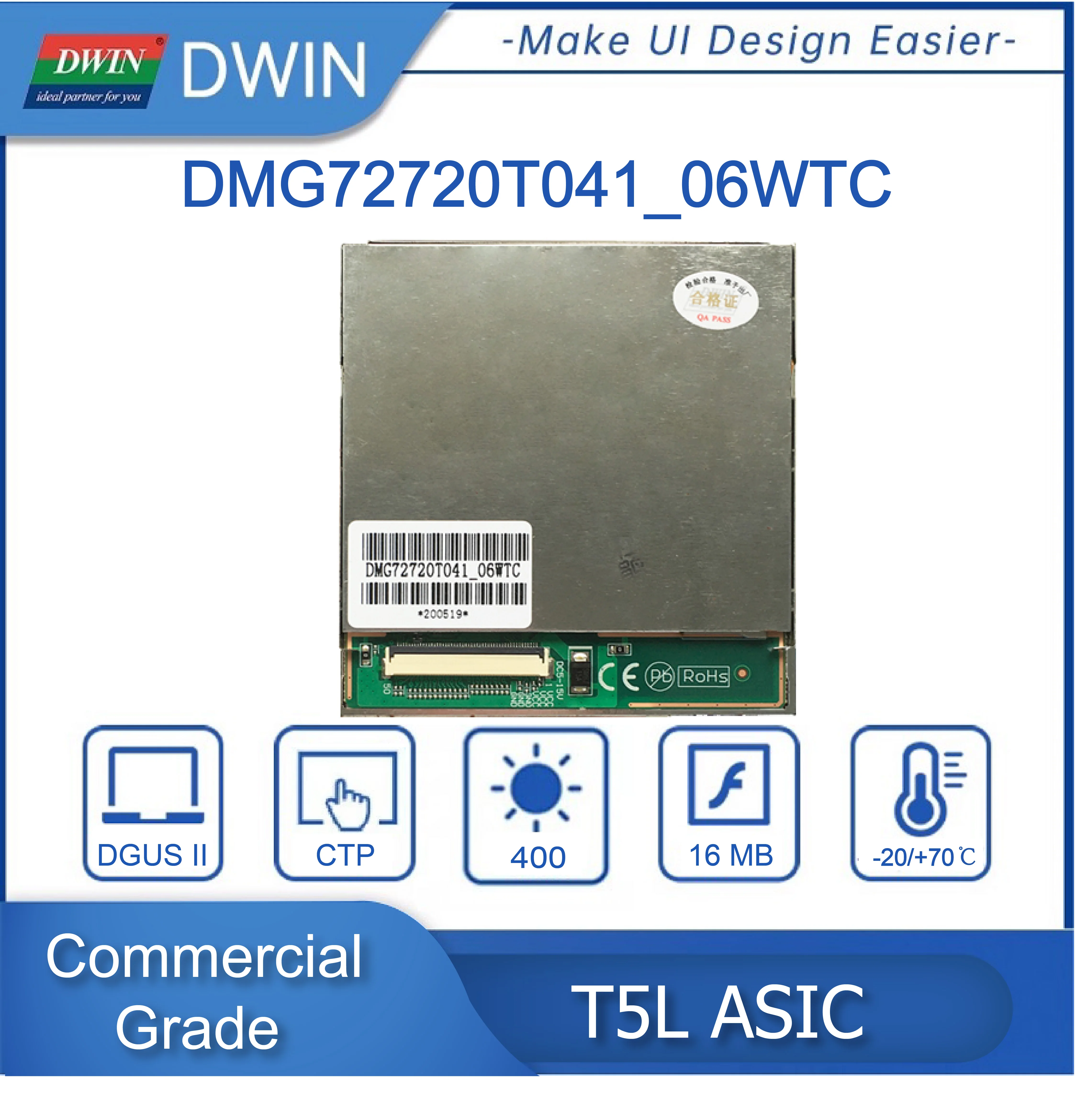 DWIN 4.1 inch 720*720 Resolution IPS-TFT-LCD Incell Module Industrial-grade Capacitive Touch Screen UART TTL DMG72720T041_06WTC