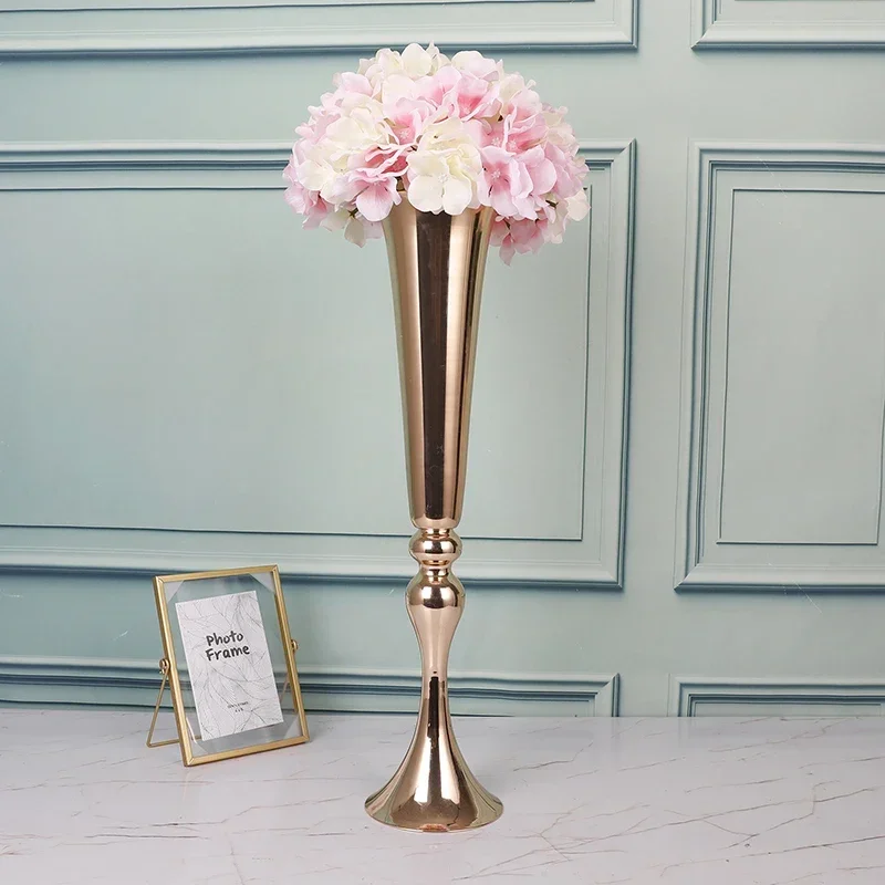 PEANDIM Luxury Gold Flowers Vase Wedding Table Centerpieces Event Road Lead Metal Vases Flower Holders Party Decoration