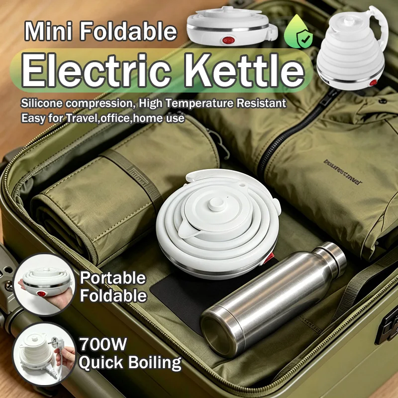 700W Mini Faltbarer Elektrischer Wasserkocher 555ml Schnellkochend Tragbar Effizient Sicher Lebensmittelechte Materialien Reise Camping Heim Wasserkocher