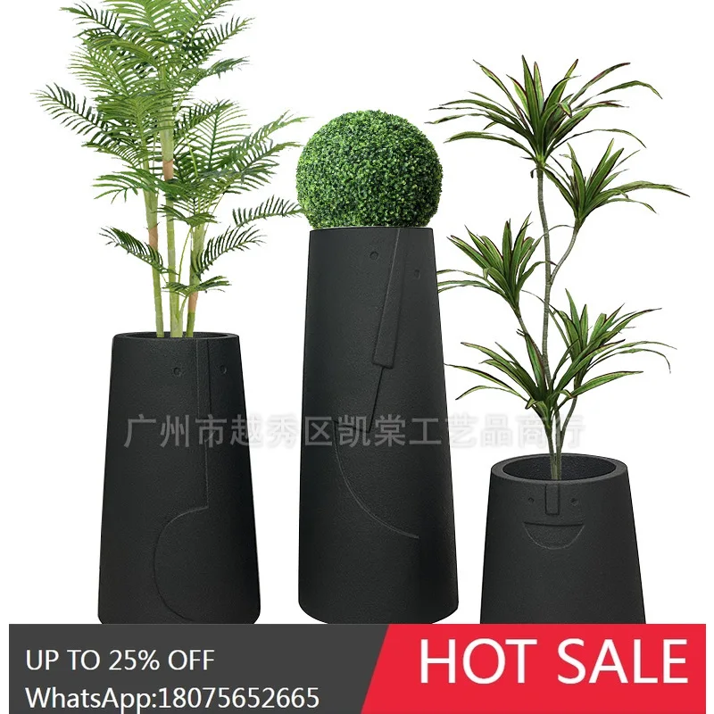 MJY Fiberglass Vase Art Display Floor Green Plant Floral Landscape Ornament