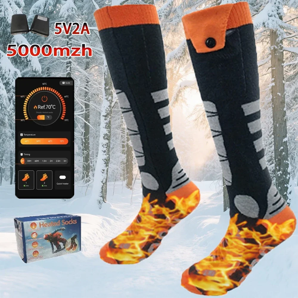 

NEW Heating Socks Thermal Heated Foot Warmer Ski Sports APP Control Winter Electric heated Ski Socks With 5000mah Battery