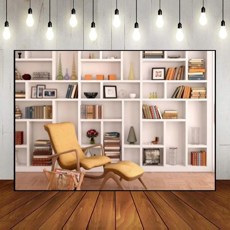 Bookshelf Background Custom Birthday Backdrop Diverse Photography Backdrops White Photo Bookcase Office Cozy Artistic Minimalist