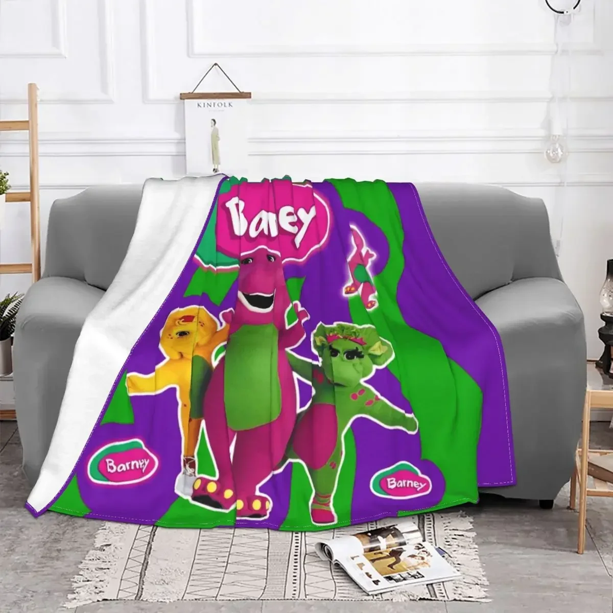 Barney Friends Dinosaur Coral Fleece Plush Throw Blanket Dinosaurs Cartoon Blankets for Bedding Couch Lightweight Thin Bedspread