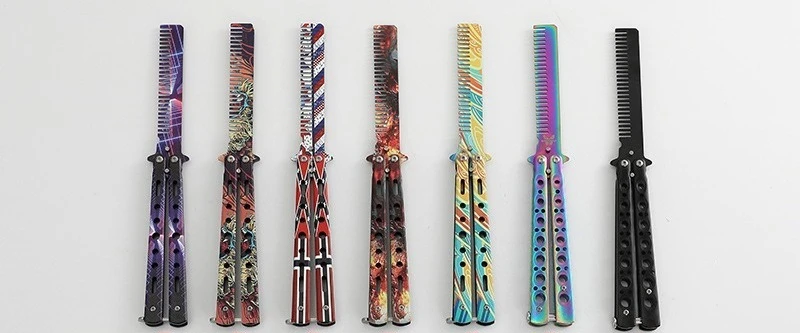 

Foldable Comb Stainless Steel Butterfly Knife-shaped Comb Beard Moustache Brushe Salon Hairdressing Styling Tool