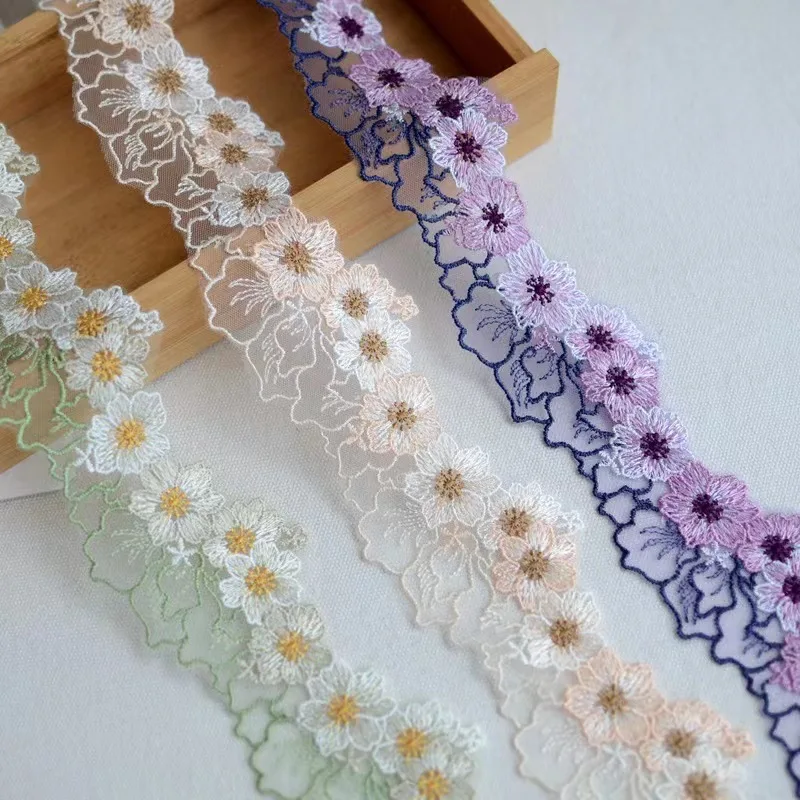 5.5cm Wide Luxury Cotton Embroidery Flower Lace Fabric Clothing DIY Decoration Ruffle Edge Inlaid Ribbon Collar Decoration 1Yard