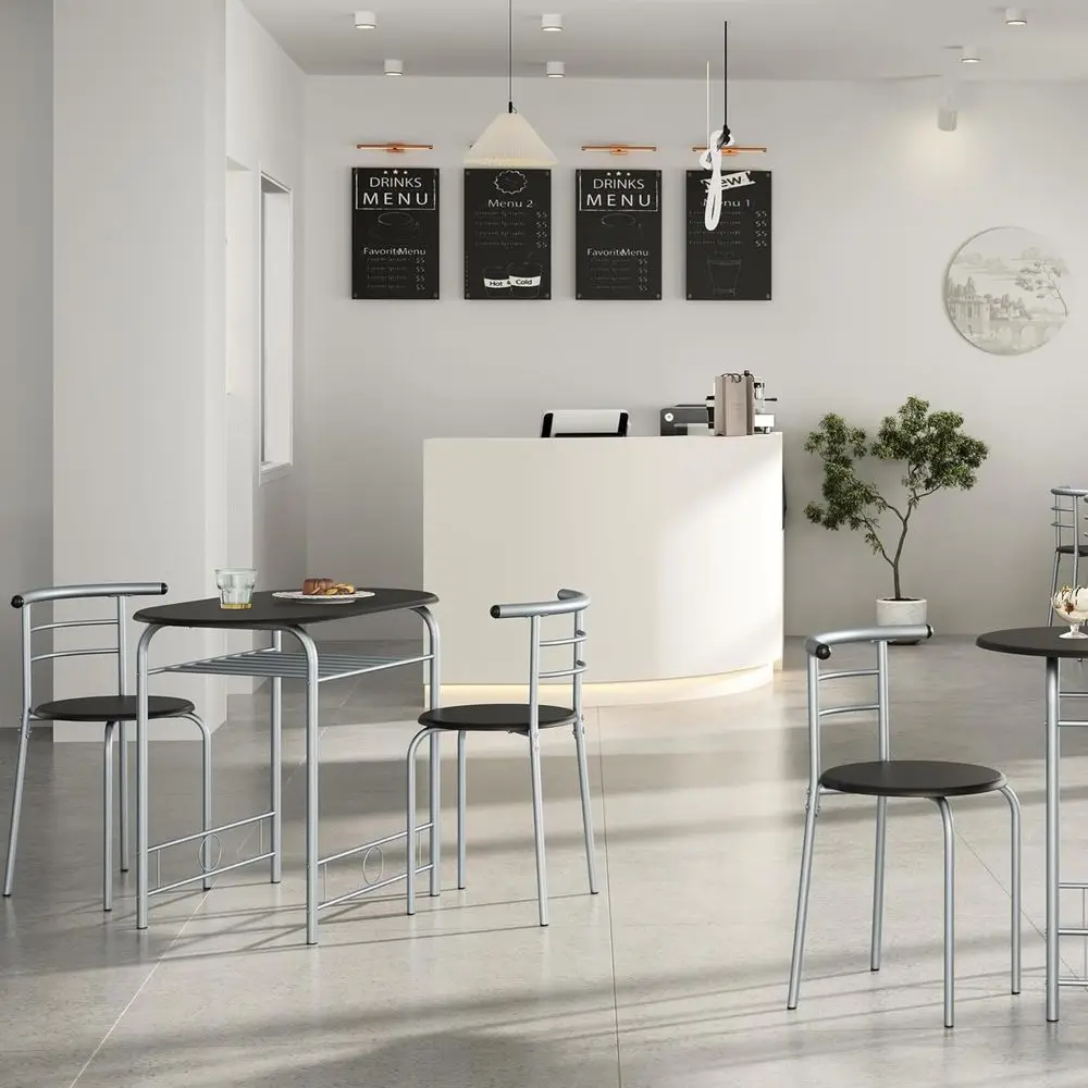3-Piece Dining Room Table Set, Kitchen Table & Chair Sets or 2, Compact Table Set w/Steel Legs, Built-in Wine Rack or Breakast N