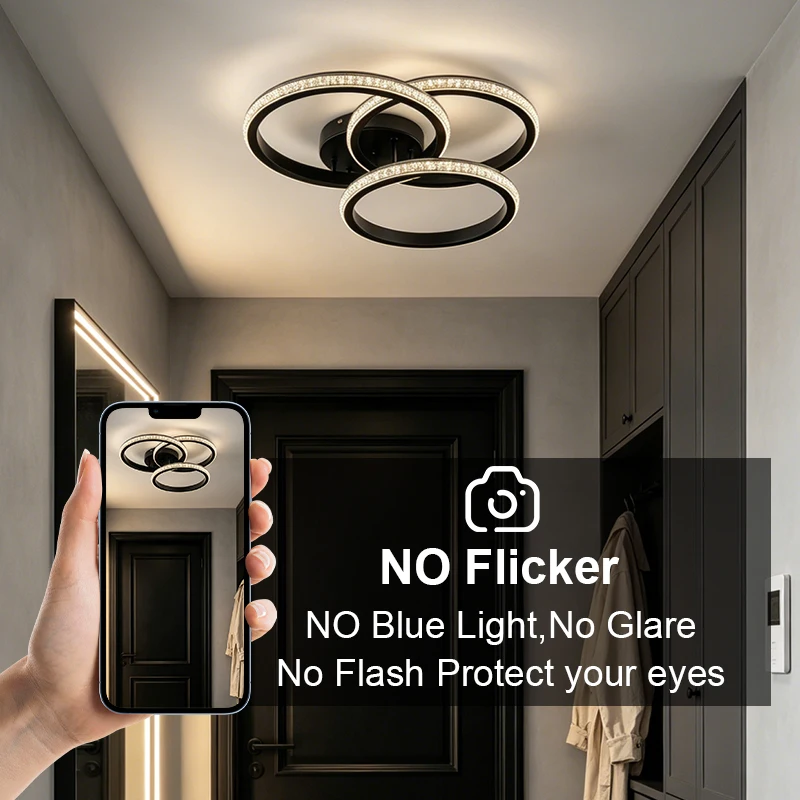 LED Modern Flush Mount Ceiling Light Fixture with 3000K-6500K 3-Color Dimming Circle Modern Chandelier, Close to Ceiling Bedroom