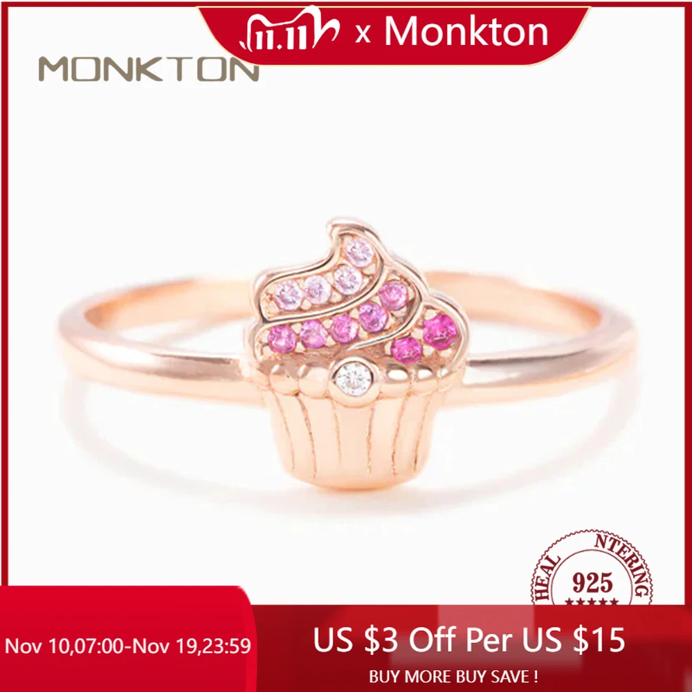 

Monkton 925 Sterling Silver Rings Ice-cream Cone Ring Rose Gold Sweet Zircon Jewelry for Women Girls Interesting Party Gift
