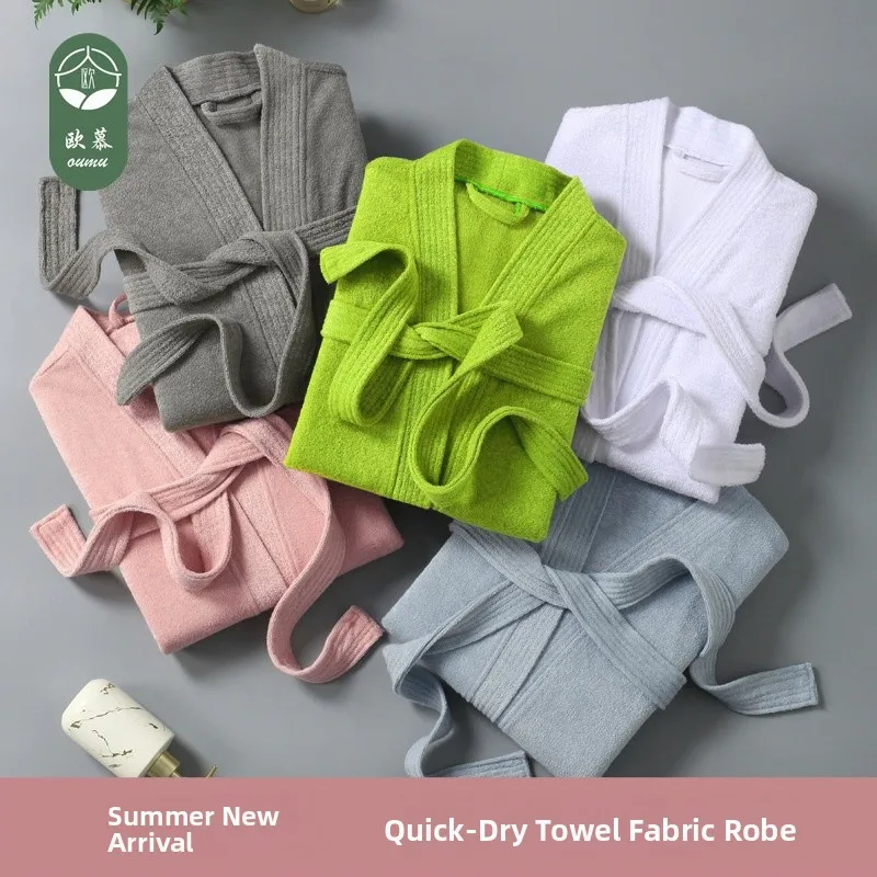Lightweight Long Sleeve Hotel Bathrobe Beauty Salon Kimono Style Towel Material Robe for Men Women Spring Summer Seasonal Wear