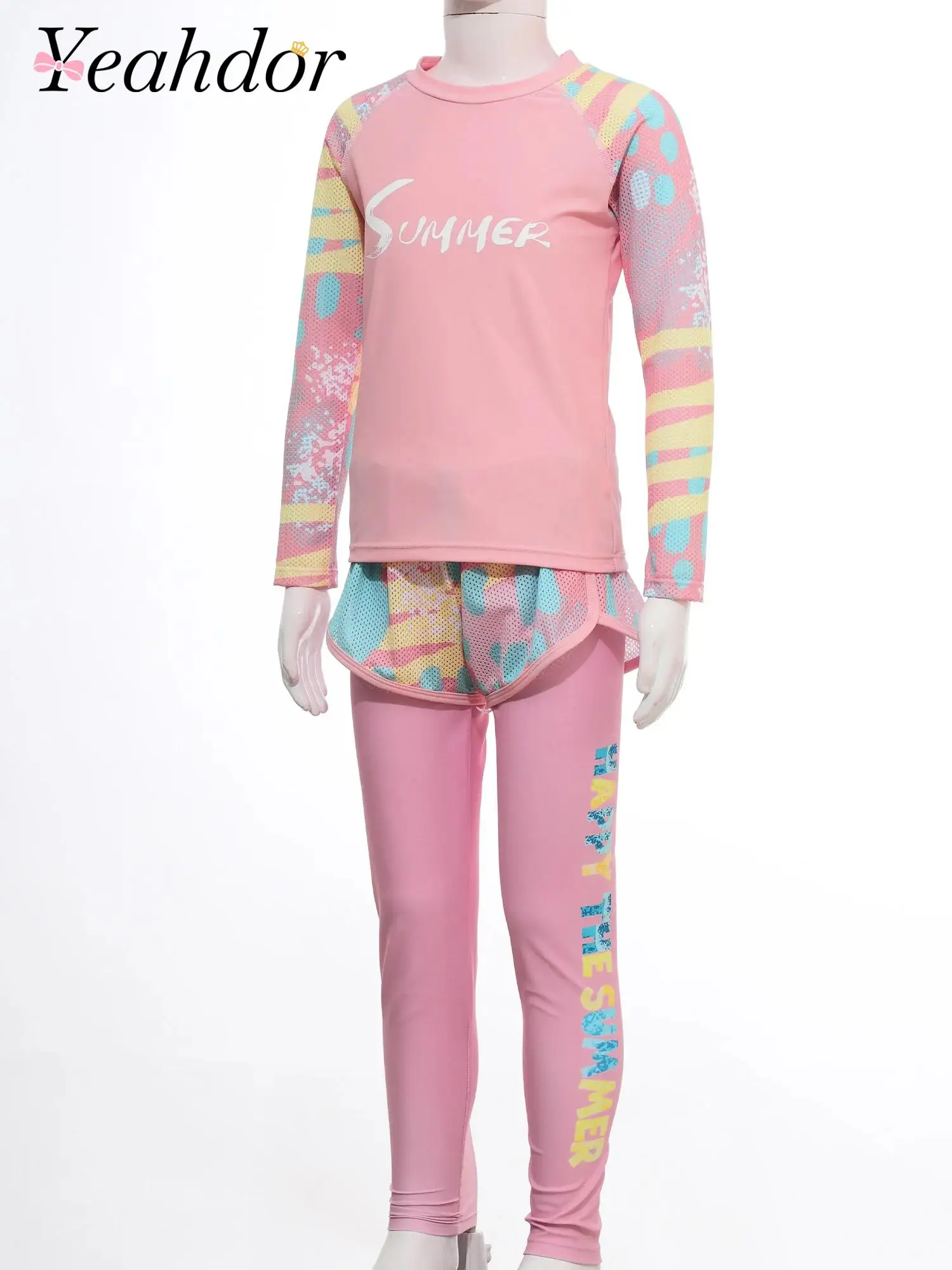 Girls Long Sleeve Rash Guard Pool Swimwear Set Kids Swimming Suits Swimsuit Sunsuit Outfit Floral Tops Shorts Beach Legging