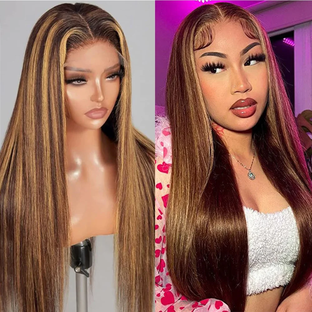 

30-40-дюймовые парики с HD-кружевной передней частью 13x4/13x6, прямые, цветные P4/27, 100% натуральные человеческие волосы для женщин, плотность 220%, волосы Реми