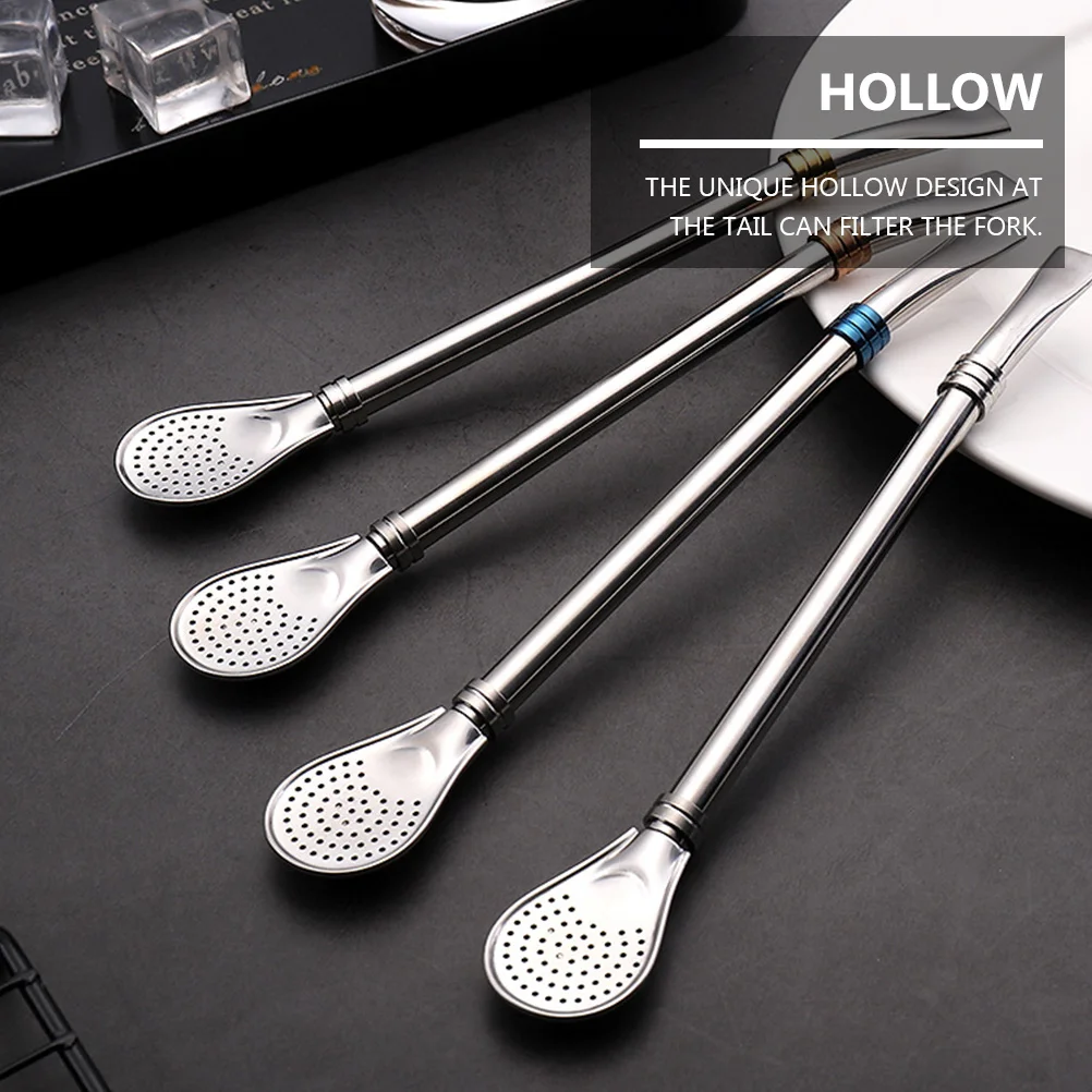 

Stainless Steel Straw Spoon 1Pcs Portable Lightweight Reasonable Size Modern Elegant Design Stainless Steel Straw Spoon