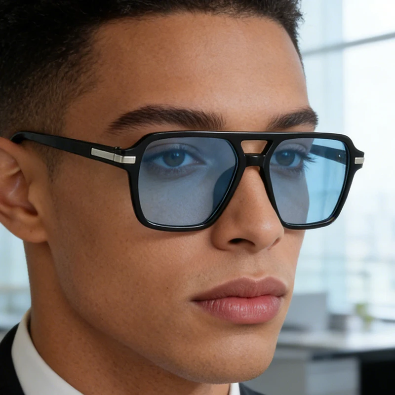 Óculos de Sol Retros Quadrados para Homens, Moda Vintage, Óculos de Sol de Dupla Viga para Mulheres, Lentes de Luxo Populares