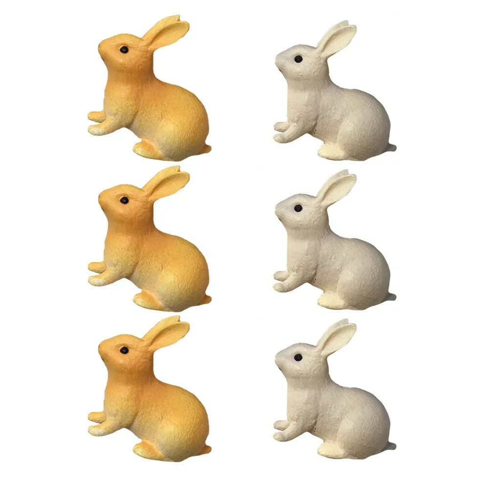 

6Pcs Realistic Simulation Rabbit Figures Resin Animal Statues Desktop Decoration Kids Gift Ornament Resin Rabbit