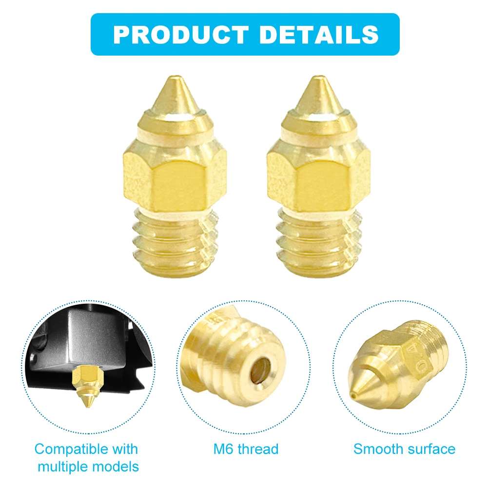 Piezas conductora de calor para impresora 3D, boquilla extrusora Lisa para oficina y escuela, accesorios de impresión, boquilla de latón para Ender3 S1, 10 M6