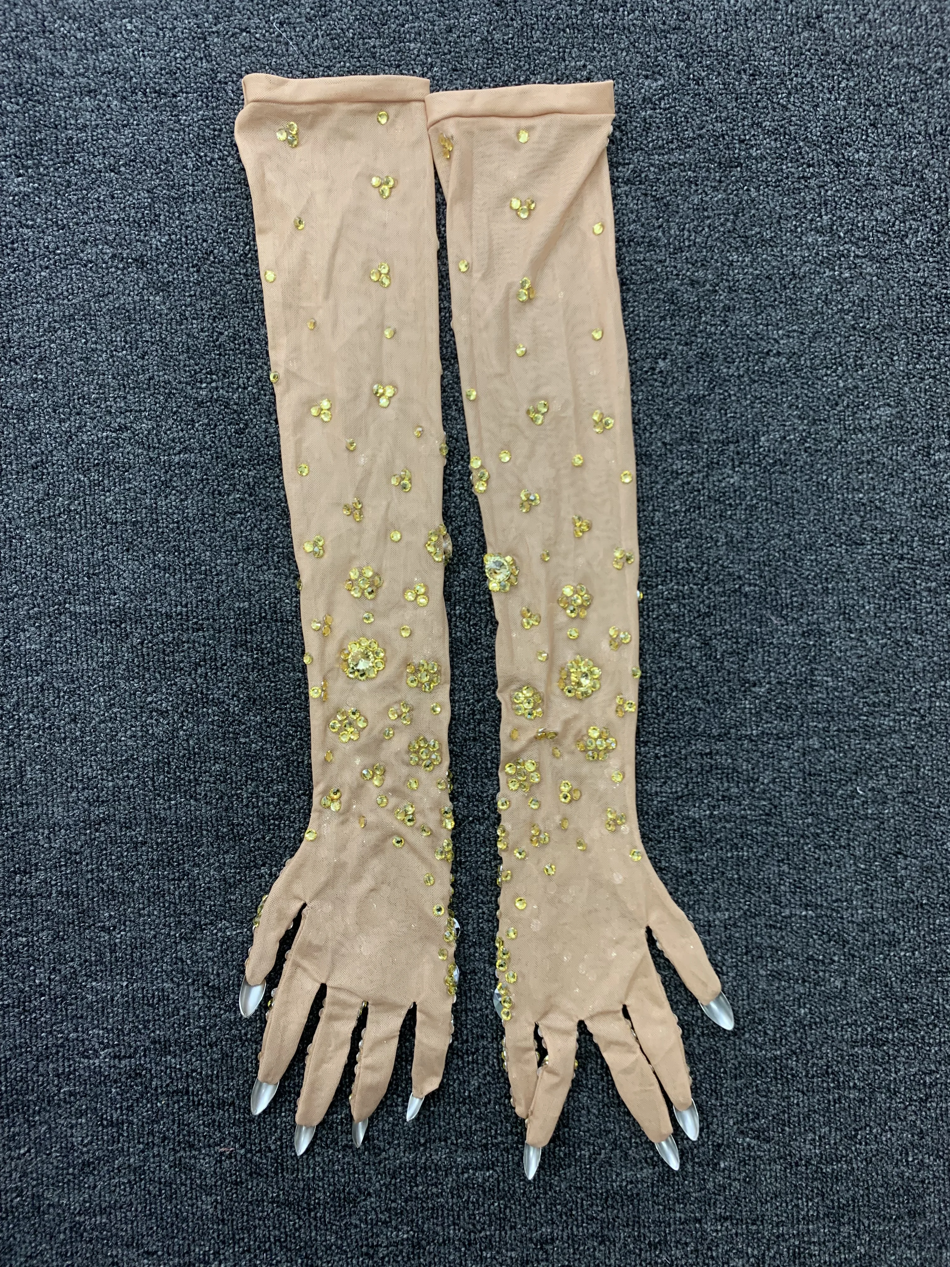 Sexy Stretch Rhinestone Gloves Women Sparkling Crystal Mesh Perspective Long Gloves Nightclub Dancer Singer Stage Accessories