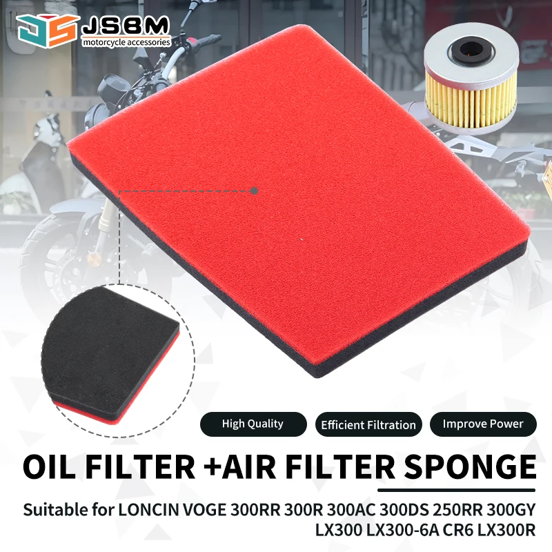 

JSBM Washable Motorcycle Air Filter Oil Filters For Loncin VOGE 300RR 300R 300AC 300DS 250RR 300GY LX300 LX300-6A CR6 LX300R