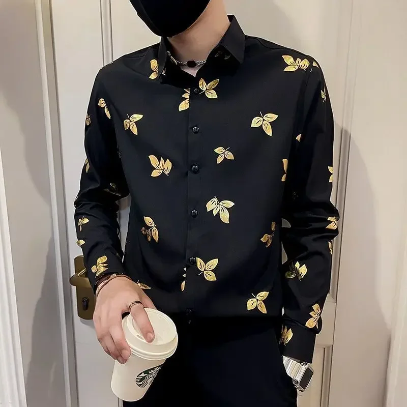 Male Shirts Graphic Printed Men's Shirt White with Print Clothing Fashion Man 2024 Cheap Brand Slim Fit Tops Summer Korean Style