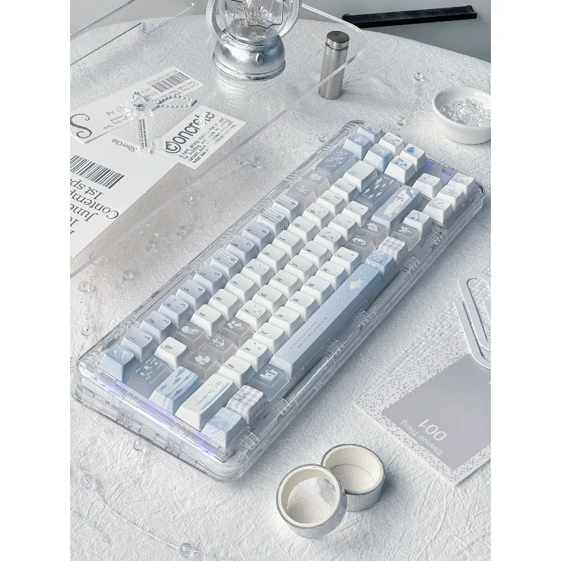 

MoCo Keycaps Minimalist Blue Fresh Frosted Transparent Cherry Profile DYE-Sublimation Mechanical Keyboard Accessories 141 PBT