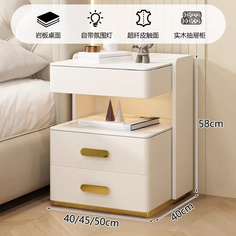 Intelligent Bedside Table,Bedroom Multifunctional Wireless Charging with Light Organizing Cabinet,Wood Storage Bedside Cabinet