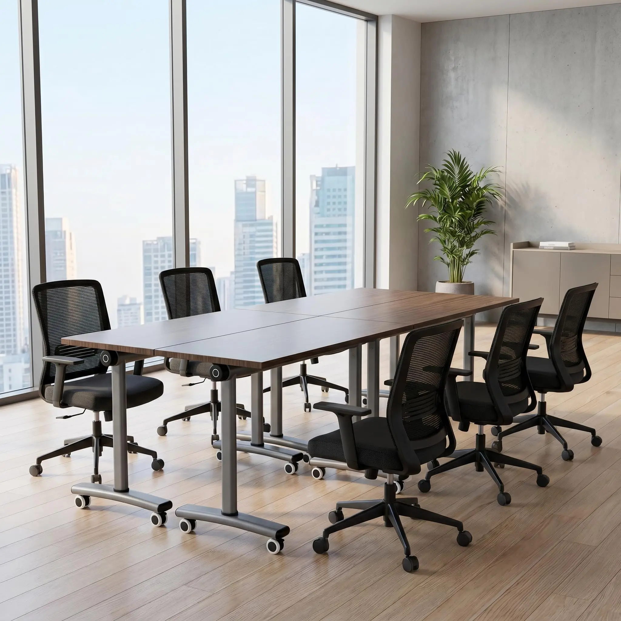 Foldable Flip Top Mobile Training Table with Locking Wheels - Rolling Conference Table for Office, Meeting, Training &