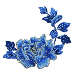 Golden Border Peony Flower Sew on Patches Embroidered Thermo Transfer for Clothes Stickers Letter Washable DIY T-shirt