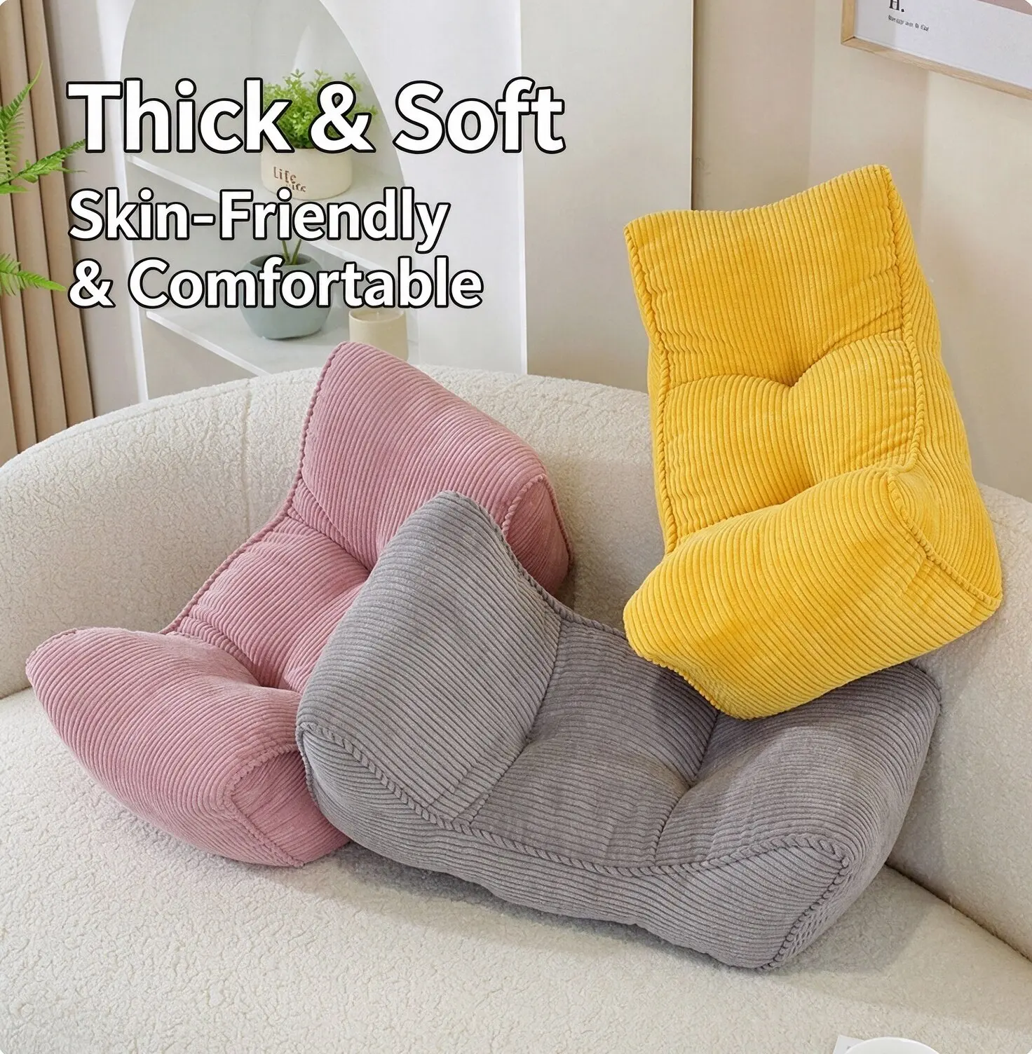 Corduroy Lumbar Support Pillow,Bed Backrest Cushion,Office Chair Waist Pillow,Simple Nap Pillow PearlCotton Filled Waist Cushion