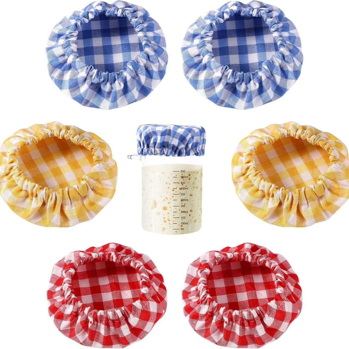 6PC Sourdough Starter Jar Covers 7.6cm to 10.1cm Elastic Cloth Sourdough Fermentation Jar Lid Reusable Compact Jar Cover