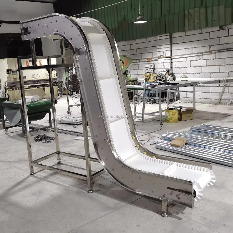Z Type Inclined Conveyor Belt Machine SUS304 Food Grade White Cleats PU Belt Inclined Food Conveyor Portable Climbing Conveyor