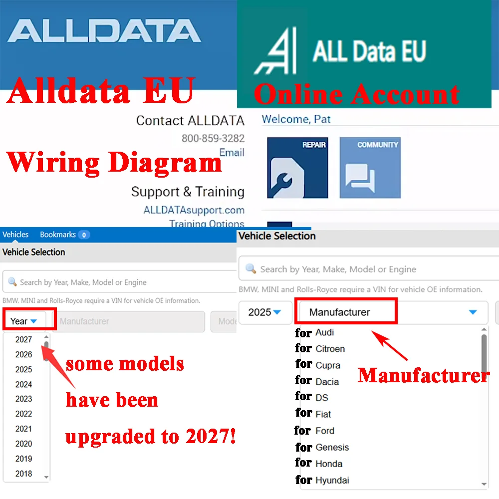 

2025 Auto Repair Online Account Car-data Alldata EU for Wiring Diagram Repair Diagnostic Software Support Online Mobile/PC Login