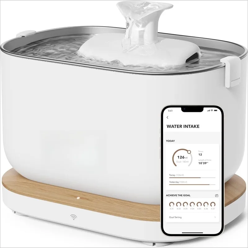 

Cat Water Fountain, App Monitoring Pet Fountains for Cats Indoor with Stainless Steel Tray, 2.5L/84oz Dockstream Automa