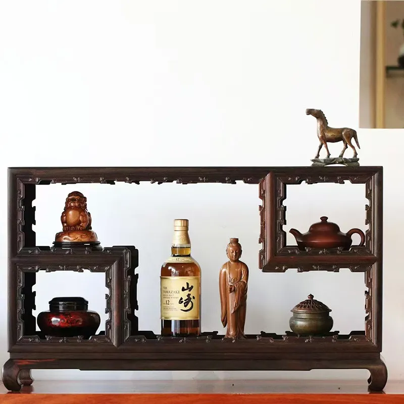 Big red rosewood Duobao Pavilion Bogu frame solid wood teapot tea side cabinet mahogany tea set ornament display rack storage