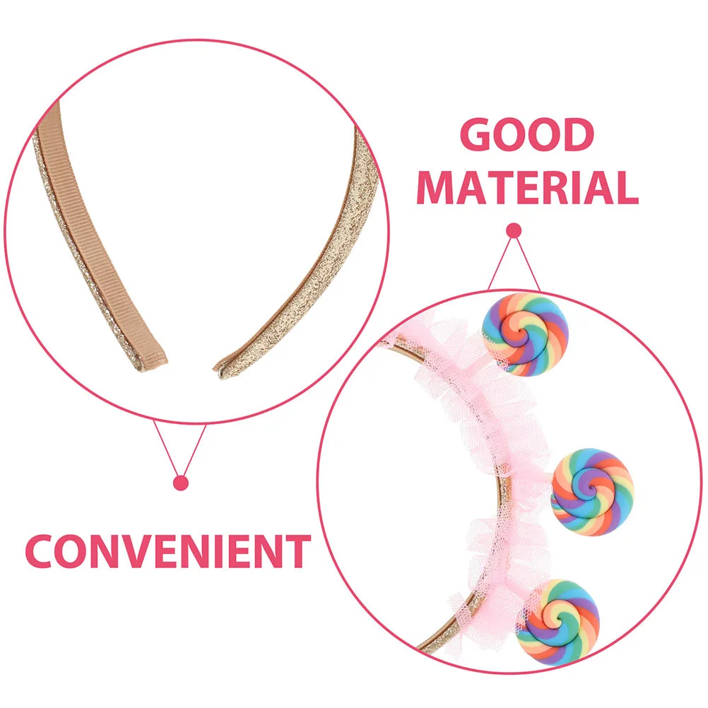 2개 세트 어린이 헤어밴드 달콤한 롤리팝 패턴 공주풍 캔디 디자인 테마 파티 일상 착용 편안한 논슬립 핏