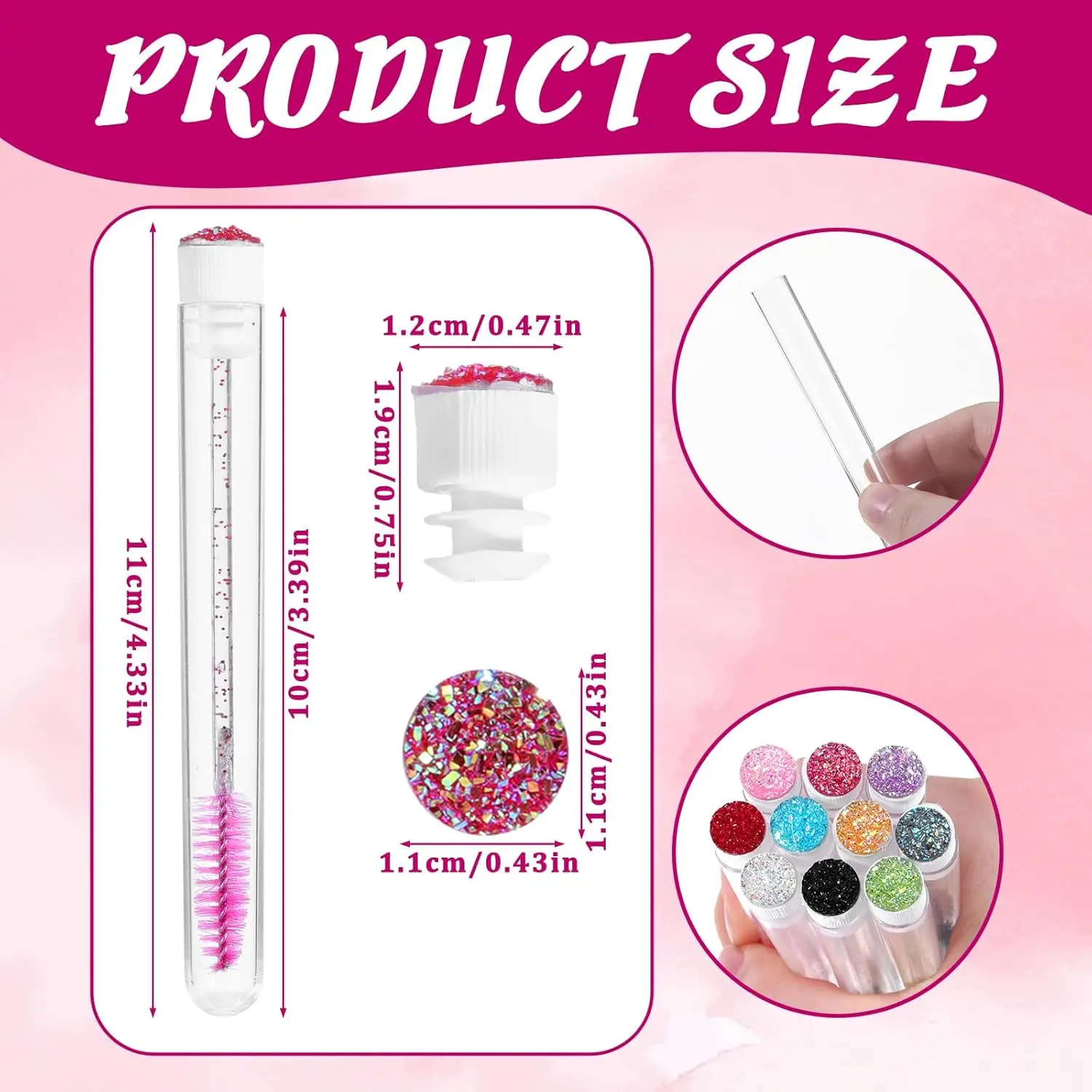 20 Pcs Reusable Lash Spoolies with Tube, Colorful Diamond Eyelash Spoolies Eyelash Brushes for Eyebrow, Eyelashes Extension