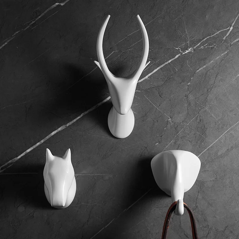 Free Nail White Animal Hook Creative Bathroom Towel Hook Wall Hanging Hook Deer Horns Hanger Rack Wall Decoration Accessories