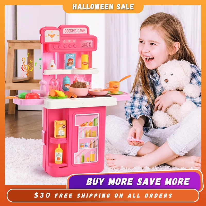 4 in 1 pink kitchen pretend play set, best gifts for girls, for family time