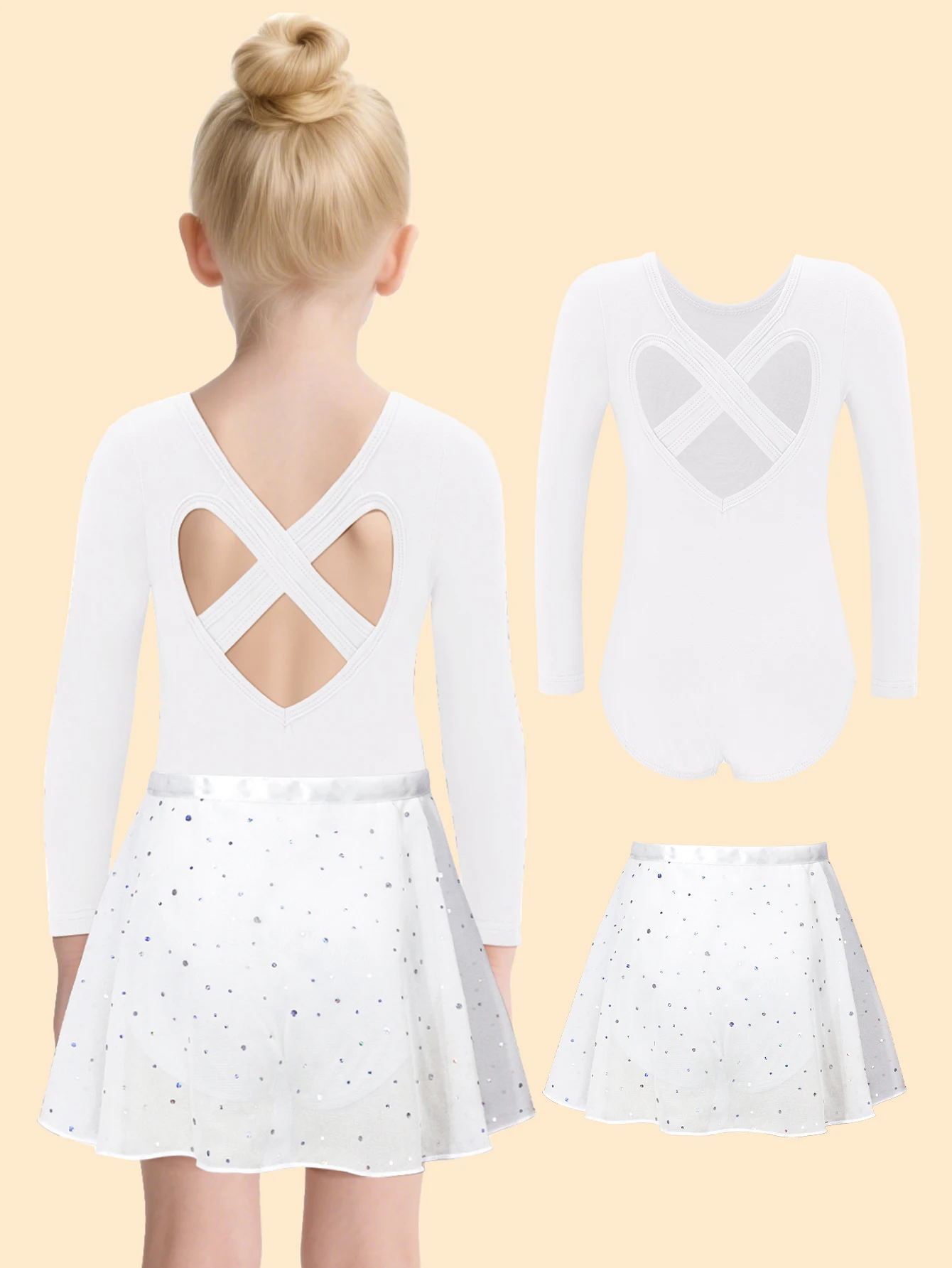 Mädchen Langarm Ballett Trikot Kind Tanz Tutu Kleid Herz Zurück Gymnastik Dancewear mit Gebunden Rock Outfit Set Bühne Kostüm – Detail 40