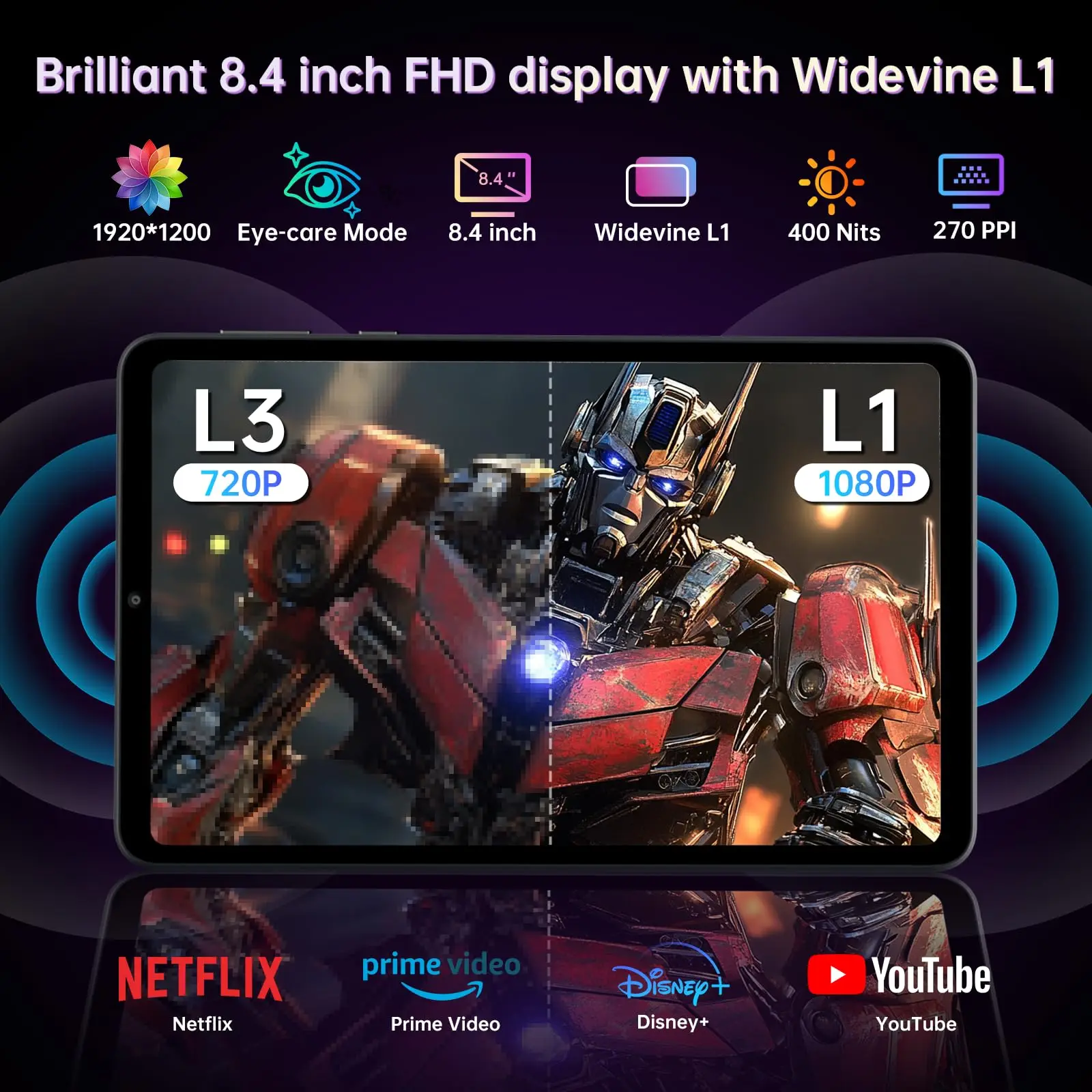 HEADWOLF FPad5 Pro 8.4 inch Android 14 Tablet  Max 16 Ram 256GB ROM UFS2.1 Octa-core G99 Tablet PC 5500 mAh Support  WideVine L1