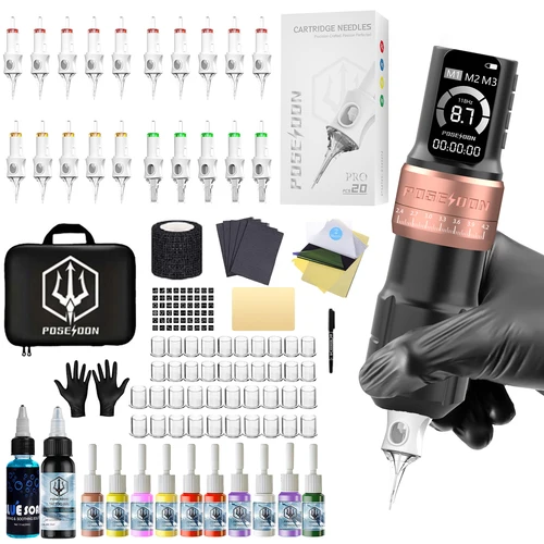 Kit de tatuaje POSEIDON V6, Kit de pluma de tatuaje para maquillaje permanente, Kit de máquina de tatuaje, fuente de alimentación de tatuaje inalámbrica ajustable, pistola de tatuaje