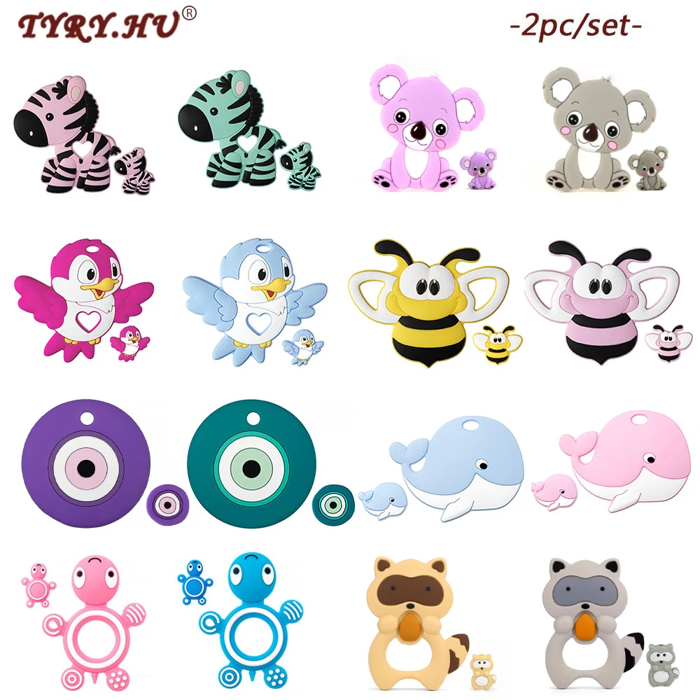 

TYRY.HU 2Pc/Set Silicone Koala Beads Baby Silicone Rodent Pendant DIY Nursing Necklace Pacifier Chain Bpa Free Baby Product