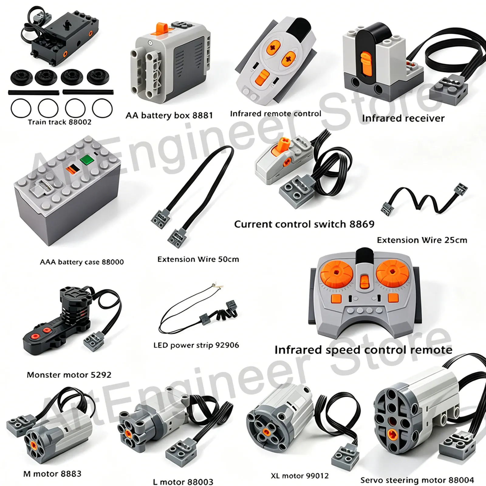 MOC Technical Parts Power Functions Servo Motor Remote Control Kit Switch LED Light Set IR Speed Remote Control Receiver Toys