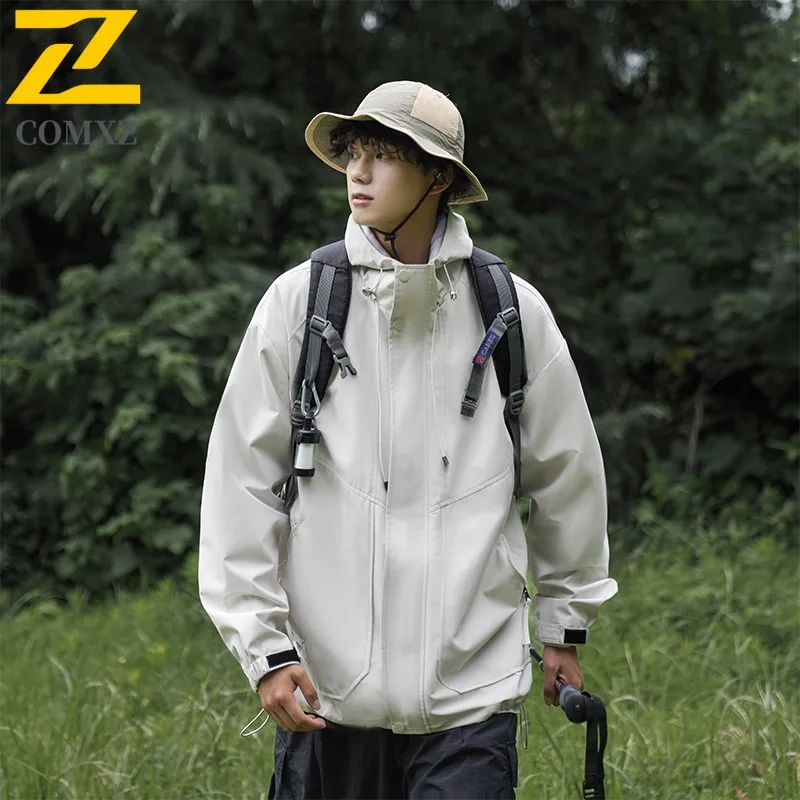 

COMXZ 2023 Men's Japanese Style Vintage Jacket Spring Autumn Waterproof Windproof Loose Fit Trendy Casual Coat