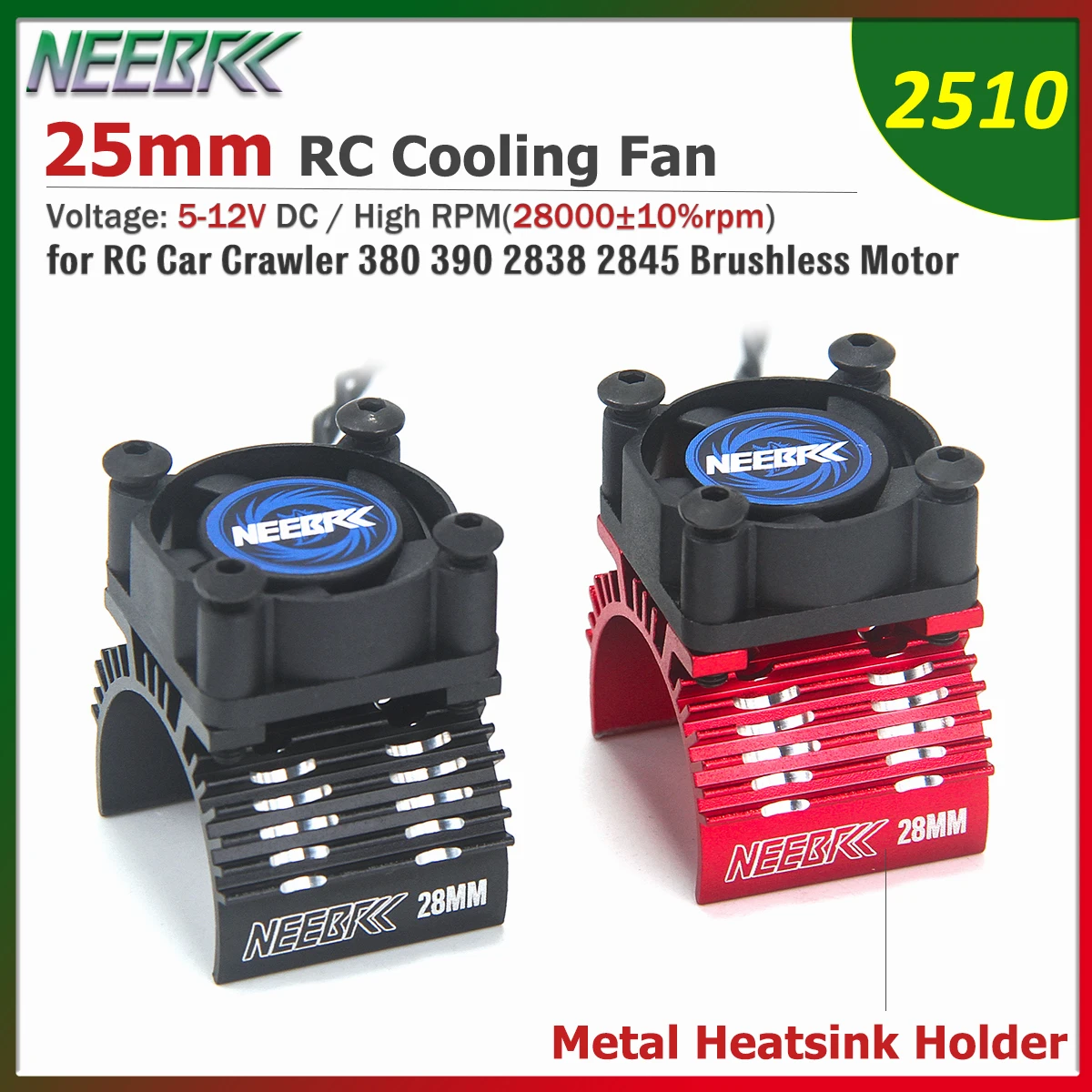 NEEBRC 25mm 2510 RC Motor Cooling Fan 28MM Metal Heatsink Combo for RC Car 370 380 390 2838 2845 Brushless Motor Upgrade Parts